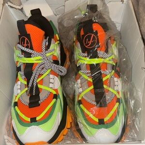 Vibrant Men's Sneakers with Orange and Green Accents